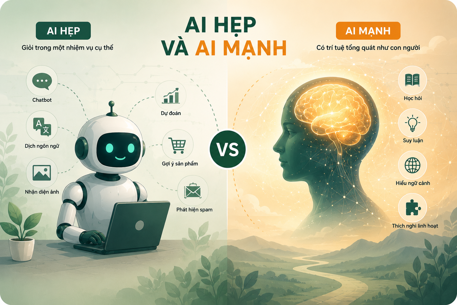 Minh họa AI hẹp và AI mạnh