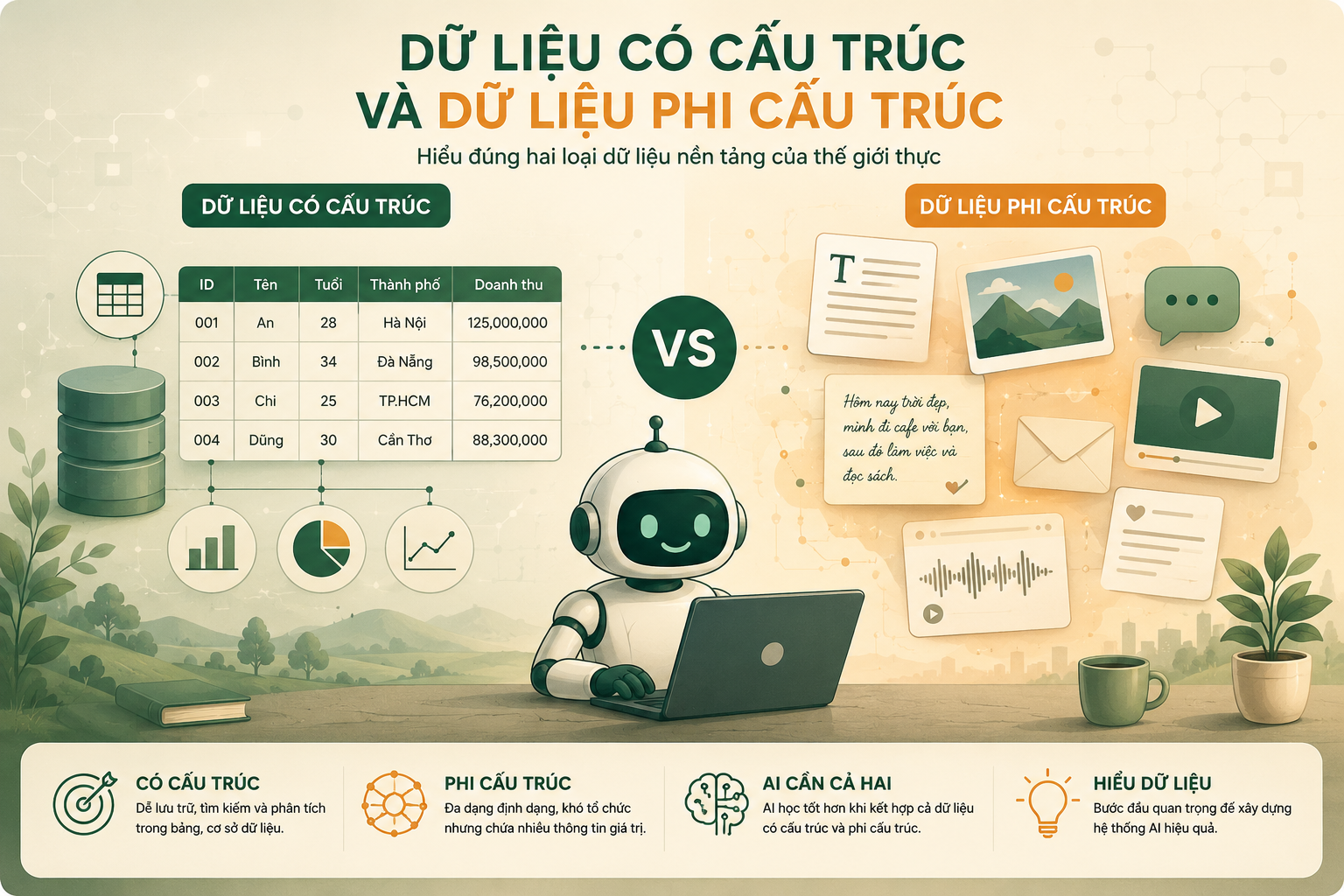 Minh họa dữ liệu có cấu trúc và dữ liệu phi cấu trúc